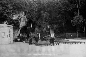 Lourdes in south-western France, The Miraculous Grotto August 1921