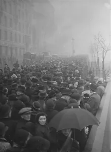 Umbrella Prints: The Lying in State of King George V at Westminster Part of the enormous queues that