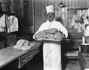 Kitchen Prints: M Latry, the famous chef at the Savoy Hotel, with haggis in readiness for