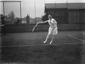 Magdalen Park lawn tennis tournament. Mrs Lycett ( formerly Miss Joan Austin ) in play