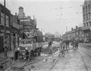 A mains water burst in Lee. 1936