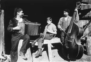 Making the best of it. Count Vladimir Konovalov, with his son, Ivan, and his friend
