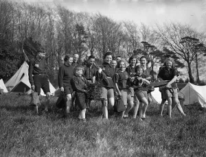Making light of hard work, at Brighton Easter Camp. Wearing the quaint and picturesque
