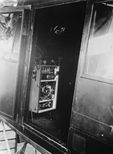 A Marconi wireless telephone set installed in an aeroplane. The switches on