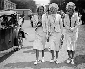 Society Collection: The Mawby Triplets, Claudette, Angela and Claudine, attending Goodwood, West Sussex