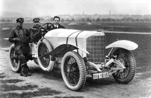 Leather Jacket Prints: Max Sailer at the steering wheel, with co-driver Hans Rieker on his left, of