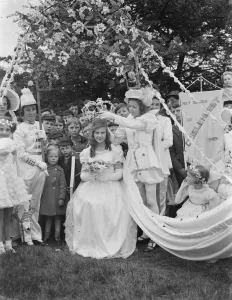 Costumes Prints: May Day festivities. Miss Mary Pearson the May Queen of Chislehurst, Kent, being