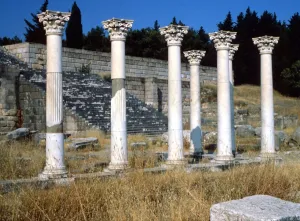 Health Prints: Medical. The first Greek hospital was built on the Island of Cos. detail of