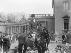 Meet of Beaufort Hunt at Savernake Forest, Wiltshire. The Duke of Beaufort, the MFH
