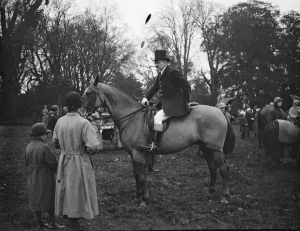 Meet of Leconfield hounds at Petworth House, Sussex. General Sir Ivor Maxse. 1