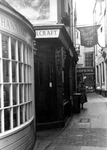 Street Prints: The Meeting House sign, The Lanes, Brighton, Sussex 1940s / 1950s