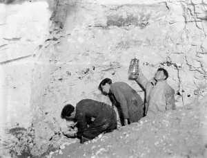 Underground Prints: Men in a Denehole ( ancient chalk mine ), Darenth Wood, Dartford, Kent