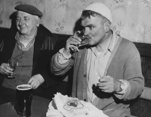 Cheers! Vintage Food And Drink Prints: Men of Harlech taste the wine and wash away the taste with a pint of beer
