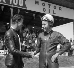 Mettet, Belgium : Britains famous John Surtees ( right ), who with his M V Augusta