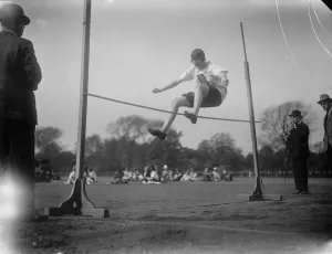 Middlesex ladies AC held at Stamford Bridge. Mrs Elliott Lynn winning the high jump