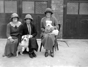 Sport Prints: Midland Sealyham Clubs Show at Rugby. Mrs Forsyth-Forrest (right), Miss Mann Thomson