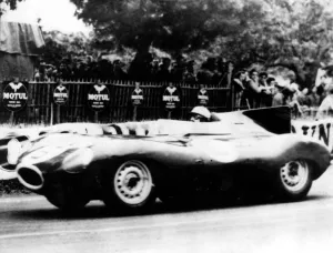 Driver Prints: Mike Hawthorn with Ivor Bueb driving the Jaguar no 6 as it leads the 24-hour Le