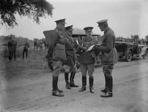 Manoeuvres Prints: Military operations at Aldershot. Cavalry versus tanks. Colonel Goschen, the Earl of Cavan