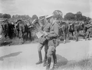 Military operations at Fox Hills, Aldershot. Prince Henry enjoying a pipe during