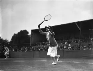 Playing Prints: Miss Helen Wills playing at the Beckenham Tennis Tournament. 1927