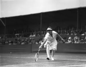 American Prints: Miss Helen Wills playing in her match at the Beckenham Tennis Tournament. 1927