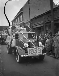 Celebrate Prints: Miss Joan, the Dartford Carnival Queen, and her retinue, on the back of a flatbed