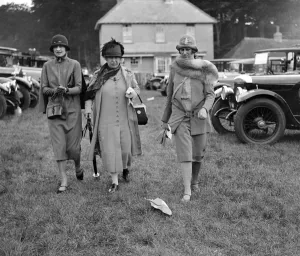 Umbrella Prints: Miss Leigh, Lady Marshall Hall and Miss Lumb at Goodwood Racecourse, Sussex, UK