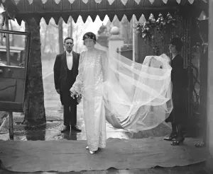 Bride Prints: Miss Nancy Tennant leaving her house for her wedding to Mr Sylvester Gates at St