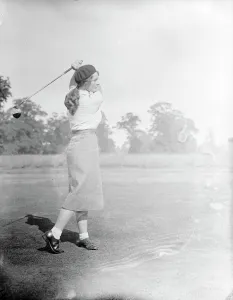 Miss Pauline Rowand Harker of Royal Ashdown Forest in play during practice on