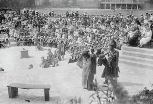Miss Sybil Thorndike opens new Greek theatre at Girls County High School, Walthamstow Miss Sybil Thorndike opens new Greek theatre at Girls County High School, Walthamstow