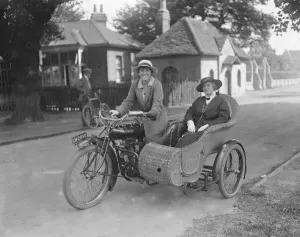 Miss Sybll Arundale and Miss Betty Fairfax out for a motor cycle trip