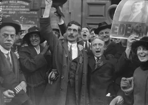 Group Prints: The Mitcham by election Mr James Chuter Ede, the new labour M P and his wife surrounded