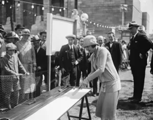Mlle Lenglen visits Wembley Mlle Lenglen being bowled first fall at table cricket 11