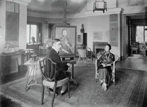 MME Wellington Koo sitting for her portrait to Mr Edmund Dulac at his studio, 117