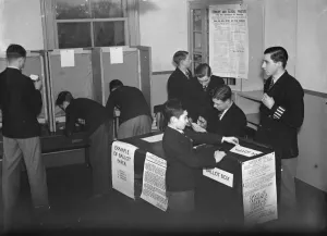 Vote Prints: Mock elections at Erith County school. 1937