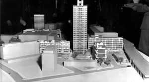 Flats Prints: Model of the Elephant and Castle before the redevelopment work. Showing the proposed