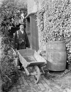 Wheel Barrow Prints: Mr Charles Browning with his wheelbarrow. 1936