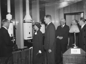 Demonstration Prints: Mr F W Moore at the South Suburban Gas Company show room which has opened in Orpington