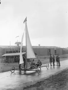 Mr Grahame White on land yacht at Hendon 5 July 1919
