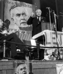 Microphone Prints: Mr Harold Wilson, leader of the Opposition addressing an eve of election rally