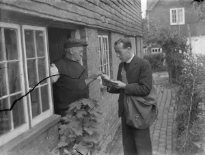 Mr J D Richards, who is acting as an emergency postman in Horsmonden, Kent, is