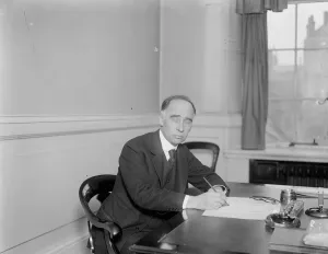 Mr J M Gatti, who is to be the new Chairman of the LCC, at his desk at the County Hall