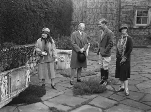 Mr and Mrs Henry Ford with Lady Astor and the Honourable H W Astor on the terrace at Cliveden