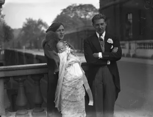 Mr and Mrs Patrick Brunner and their infant daughter after the latters christening