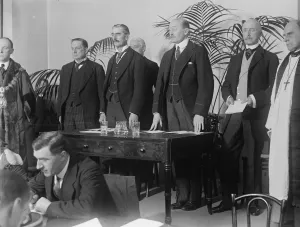 Mr Neville Chamberlain opens Middlesex hospital annexe. Left to right Sir John Bland Sutton