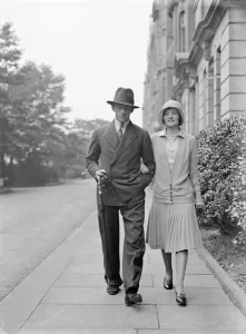 Mr R W V Robins, the England and Middlesex cricketer, his fiancee, Miss Kathleen Knight