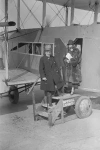 Mr Robert Courrneidge and his wife before leaving Croydon aerodrome on a flight to