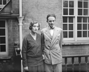 Suit Prints: Mr Sylvester Gates, of Richmond, and his fiancee Miss Nancy Tennant, youngest