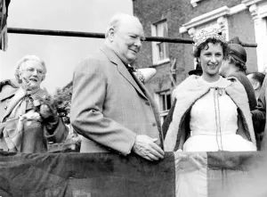 Fifties Prints: Mr Winston Churchill at the carnival today in Westerham Kent, the town where Mr