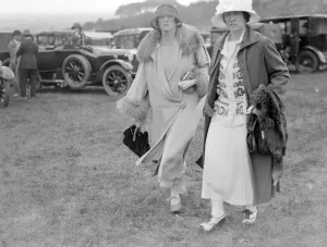 Umbrella Prints: Mrs Aldin and Mrs D Arcy Baker at Glorious Goodwood Racecourse, West Sussex, England